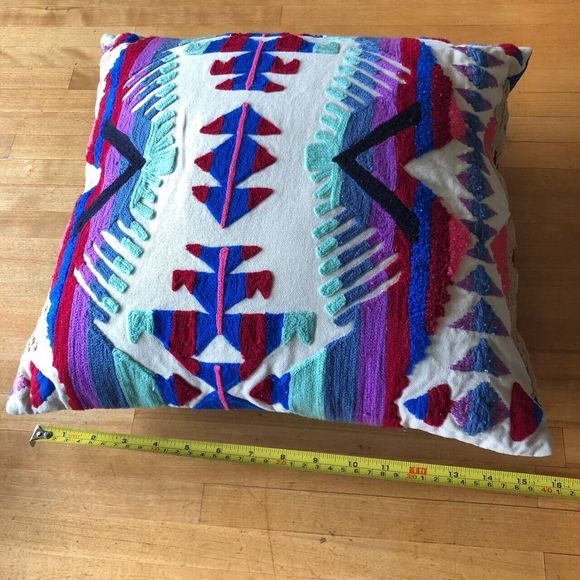 Colorful Rug Pillow Pillowcase 16x16 Ethnic Boho Blue Purple Cream Burgundy - Picture 3 of 7